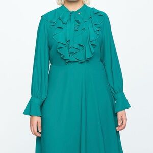Eloquii Teal Long Sleeve Ruffle Dress